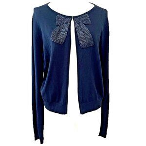 Luxxe Lane Embellished Cardigan Sweater Women’s XL Black Beaded Bow Party Glam